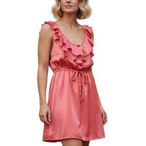 Forever 21 Coral Ruffle Tie Waist Sleeveless Mini Dress with Lining Size S